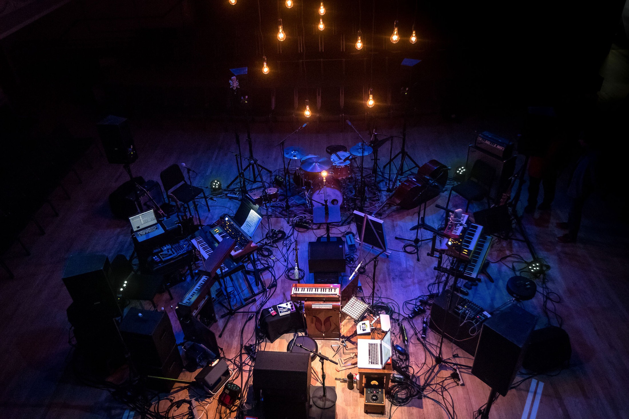 The Ondioline Orchestra’s setup, Roulette, Brooklyn NY, USA, 2017